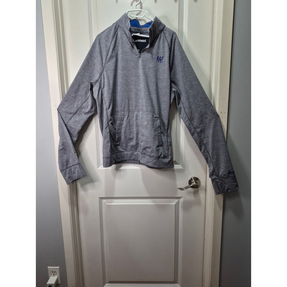 Abercrombie Mens XXL Gray Quarter Zip Pullover Performance Sweatshirt Thumbholes